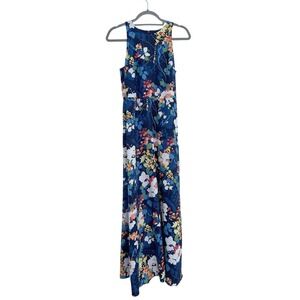 Banana Republic Navy Blue Colorful Floral Sleeveless Textured Maxi Dress, Size 2
